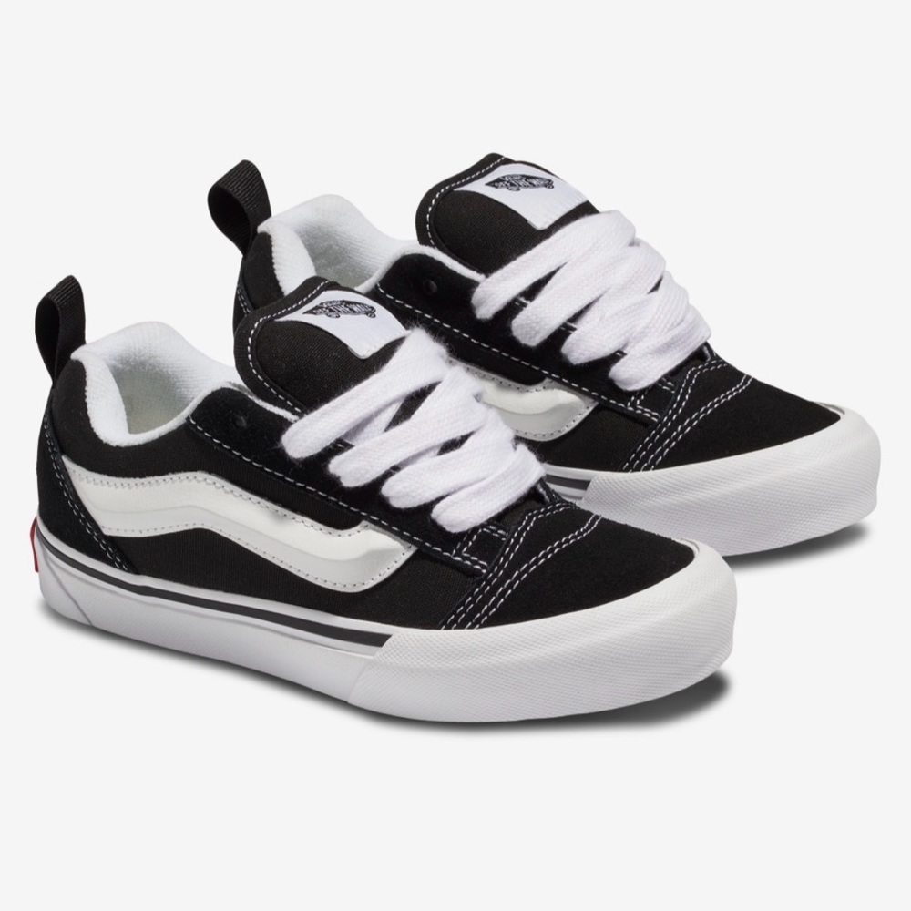 Vans Knu Skool Black and White Elastic Lace Low Top Sneakers